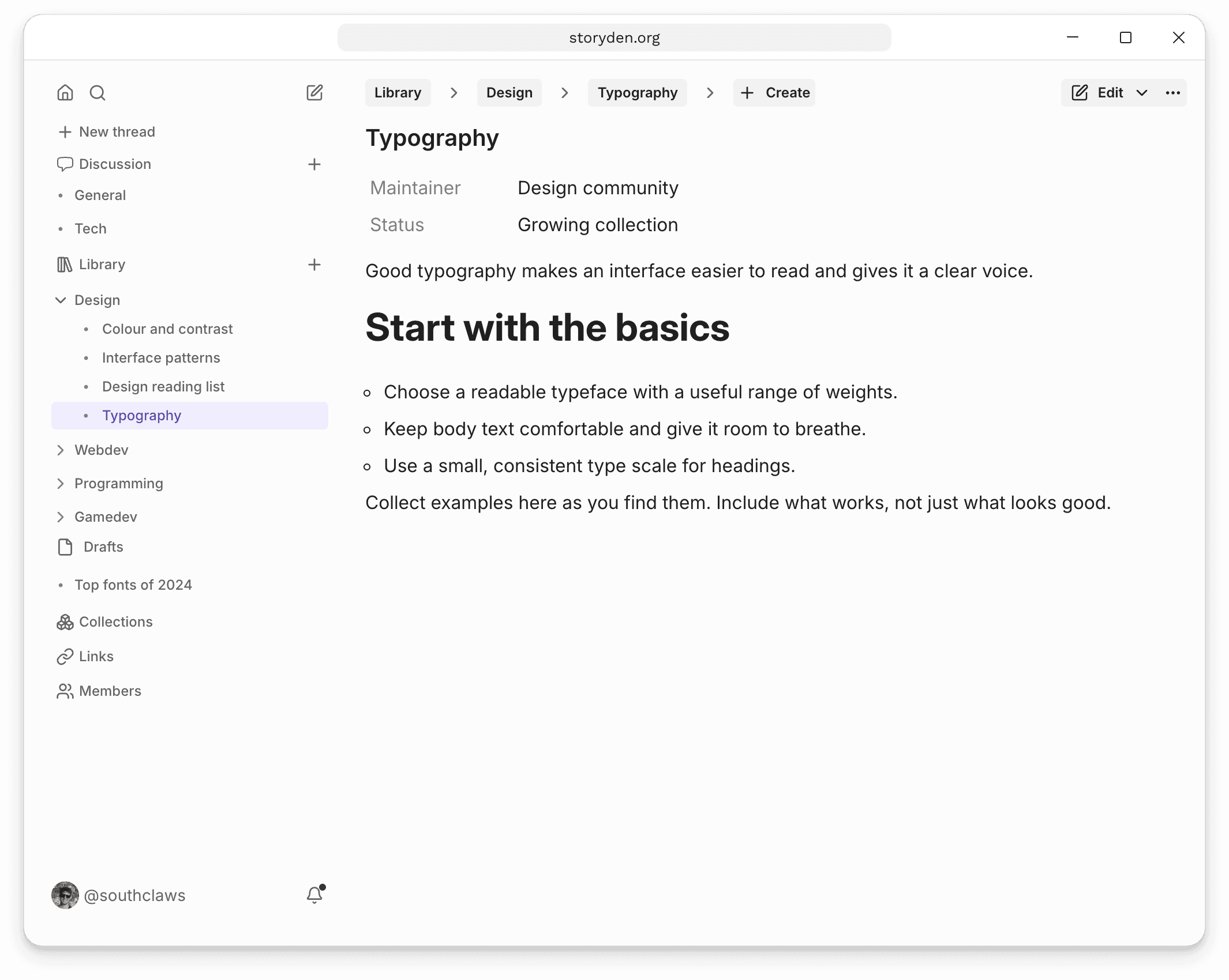 A Typography page with custom properties and rich text content