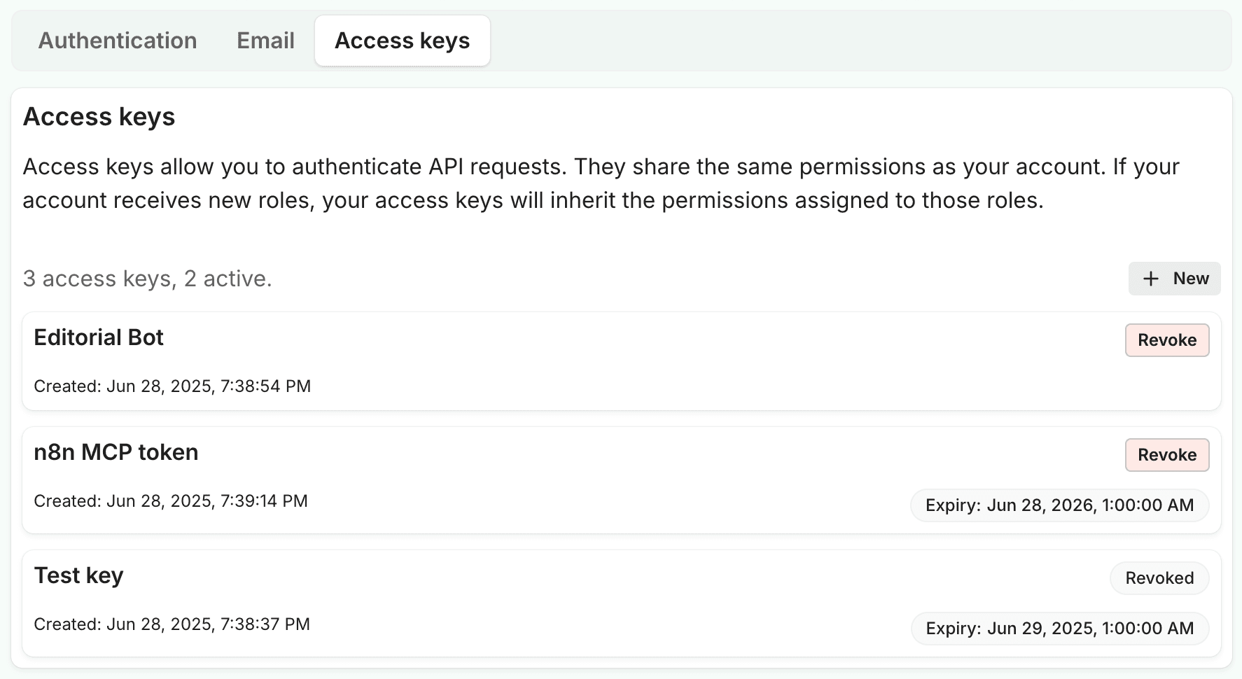 Access keys UI