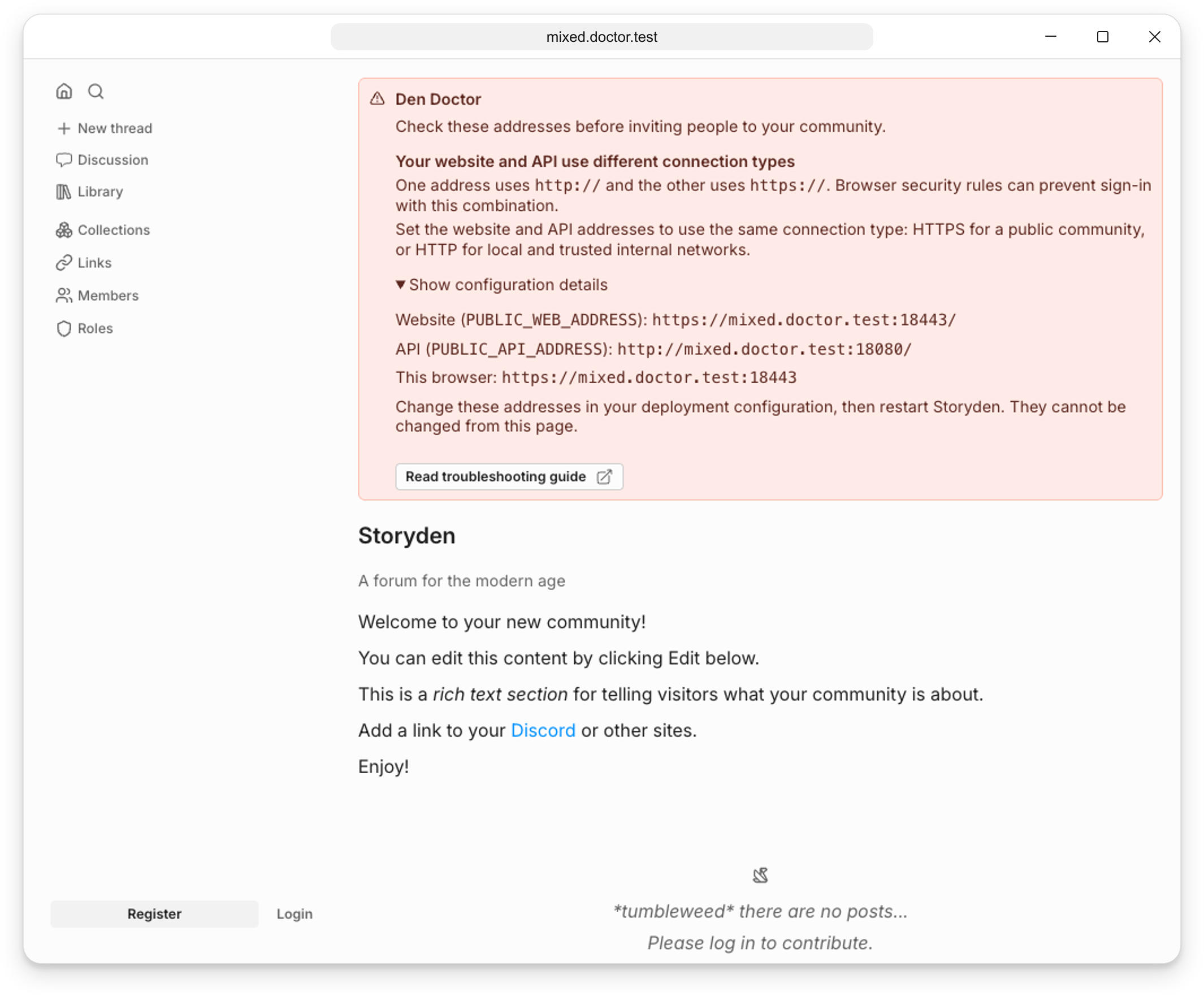 Den Doctor reporting different HTTP and HTTPS schemes for the website and API