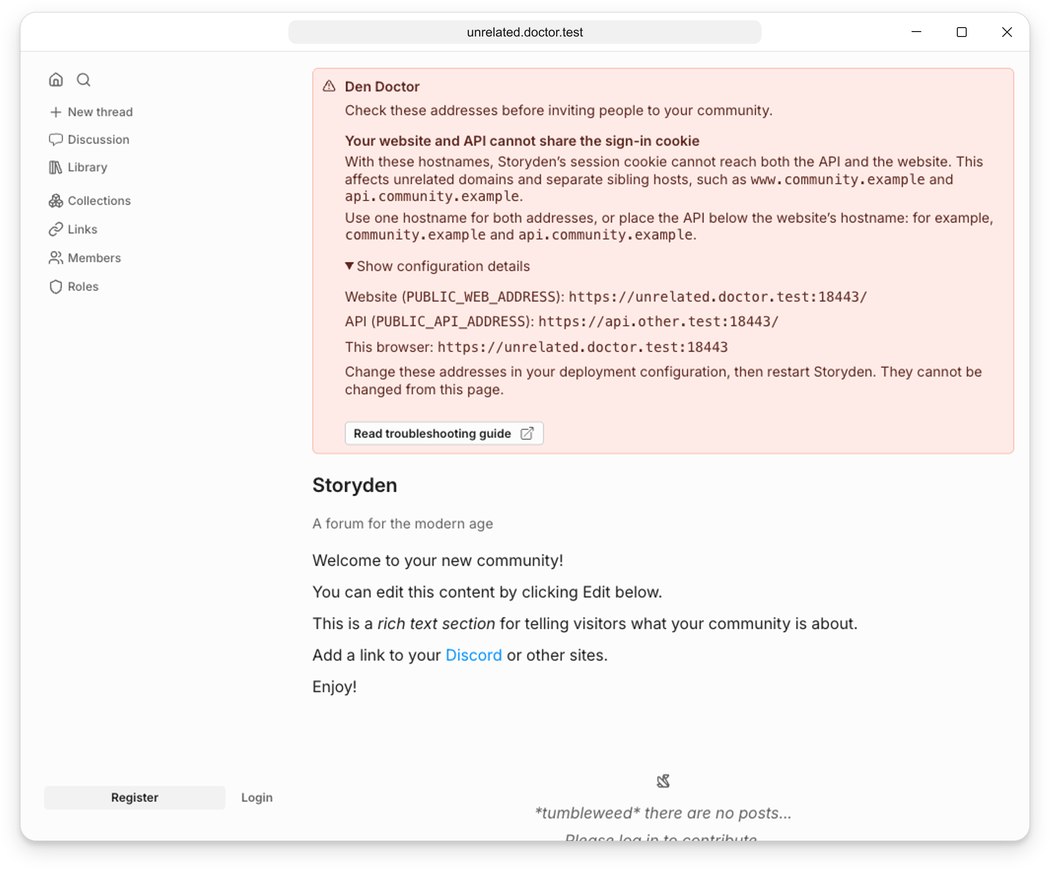 Den Doctor reporting that a website and API on unrelated domains cannot share the sign-in cookie